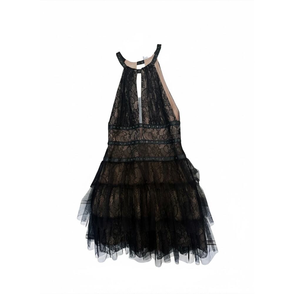 BCBGMAXAZRIA Black Lace & Tulle Grommet Dress | Size 6 - Picture 3 of 10